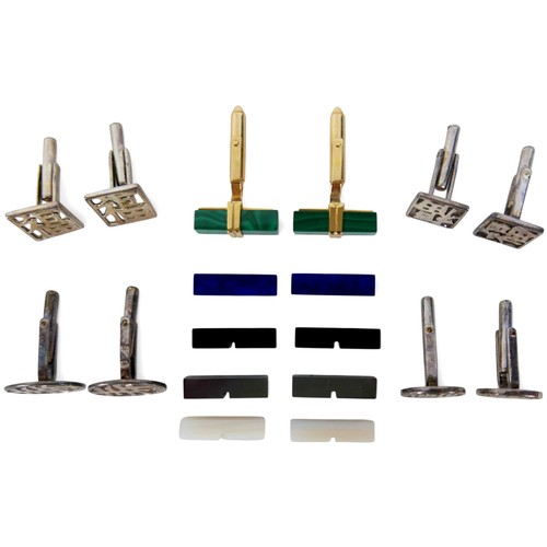 40 - A pair of 18ct yellow gold cufflinks and four pairs of Chinese silver cufflinks, the gold cufflinks ... 