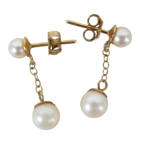 33 - An 18ct gold, pearl and turquoise necklace, 7g, plus pair of pearl stud earring pendant drops on goo... 