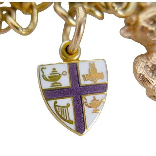16 - A 9ct yellow gold charm bracelet with eight charms, 20.7g.