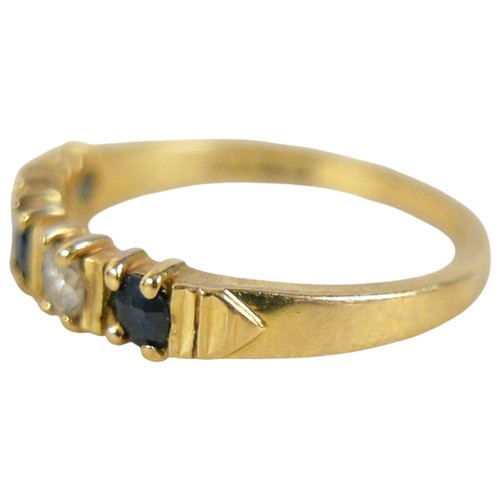 58 - An 18ct gold, diamond and sapphire ring, with two diamonds and three sapphires, alternate, size N, 2... 