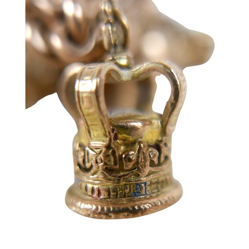 8 - A 9ct gold charm bracelet with assorted 9ct gold charms, including violin in case, double sided 19th... 