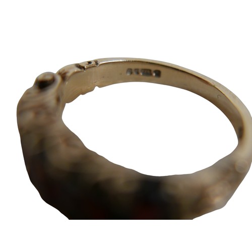 36 - A 9ct gold five stone garnet ring, size N, 3.5g, plus a 9ct eternity ring set with square cut emeral... 