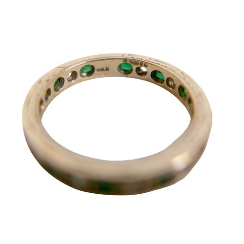 36 - A 9ct gold five stone garnet ring, size N, 3.5g, plus a 9ct eternity ring set with square cut emeral... 