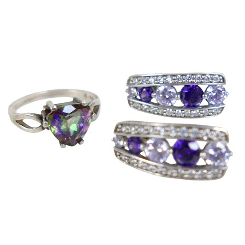 43 - A group of silver jewellery, comprising two dress rings with thick bands; one with 925 silver and pi... 