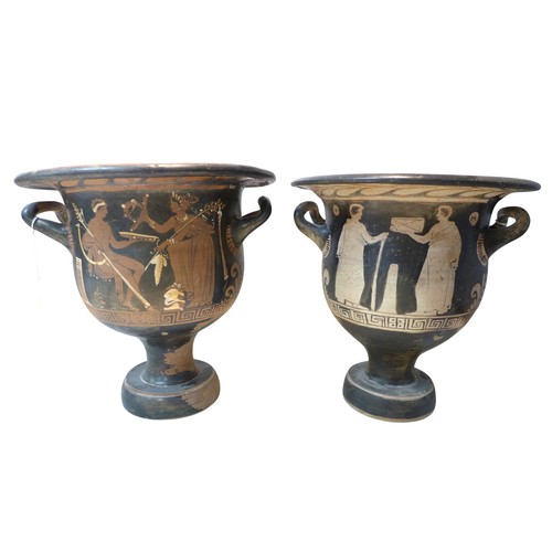 272 - Two 4th century BCE Attic style bell krater vases, both with stopped meander decoration, 29 by 28cm ... 