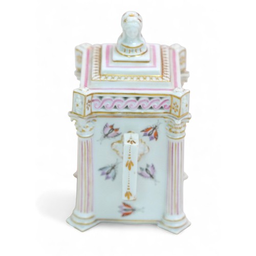 A Meissen style miniature rectangular teapot, hand painted birds and ...