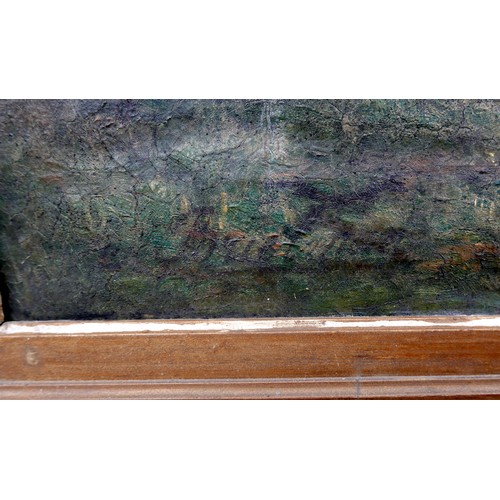 339 - A. Brietman (late 19th century): a woodland scene, with a single woman lighting a fire to the foregr... 