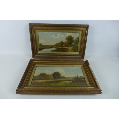 344 - R. Fenson; pair of oil on canvas landscape scenes, signed and dated 1900, 40 by 19cm, framed, 54 by ... 