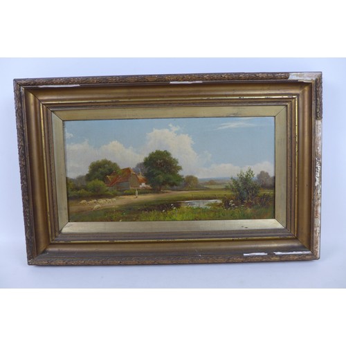 344 - R. Fenson; pair of oil on canvas landscape scenes, signed and dated 1900, 40 by 19cm, framed, 54 by ... 