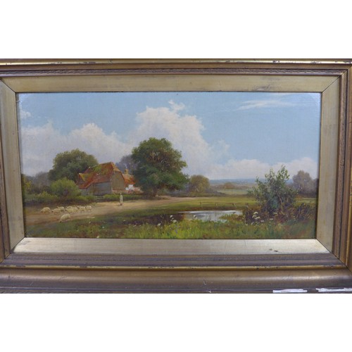 344 - R. Fenson; pair of oil on canvas landscape scenes, signed and dated 1900, 40 by 19cm, framed, 54 by ... 