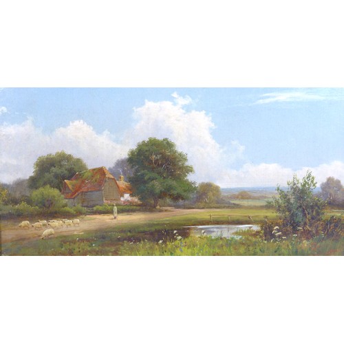 344 - R. Fenson; pair of oil on canvas landscape scenes, signed and dated 1900, 40 by 19cm, framed, 54 by ... 