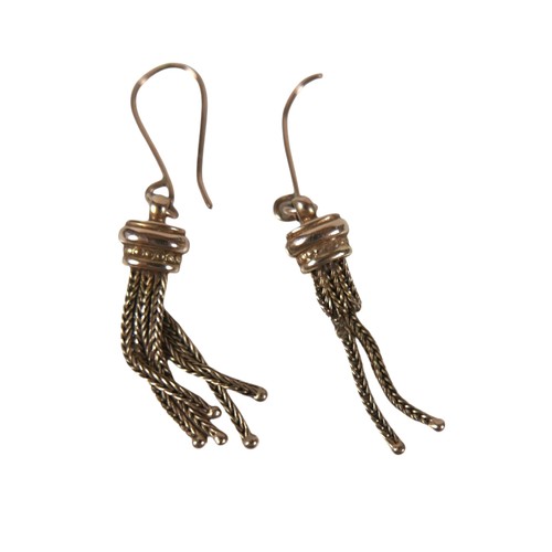 43 - A group of three pairs of earrings, comprising a pair of 9ct gold leaf shaped drop earrings, set wit... 