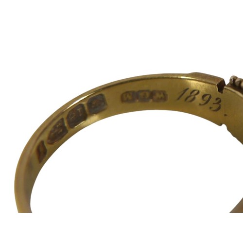 44 - A Victorian 18ct yellow gold mourning ring, set with nine seed pearls in a black enamel surround, en... 