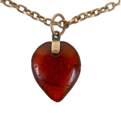 53 - Two 9ct gold chain necklaces, one with a resin heart shaped pendant 6.3g gross, chain approximately ... 