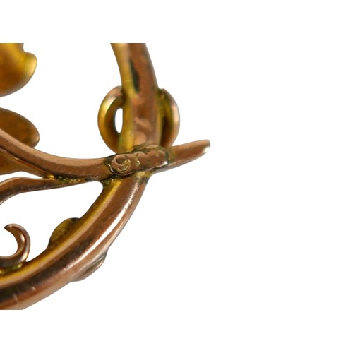 55 - Three 9ct gold brooches, two bar brooches and one brooch inlaid with seed pearls and turquoise, 7g g... 