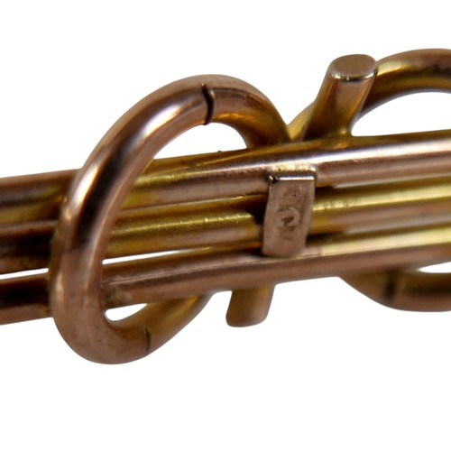 55 - Three 9ct gold brooches, two bar brooches and one brooch inlaid with seed pearls and turquoise, 7g g... 