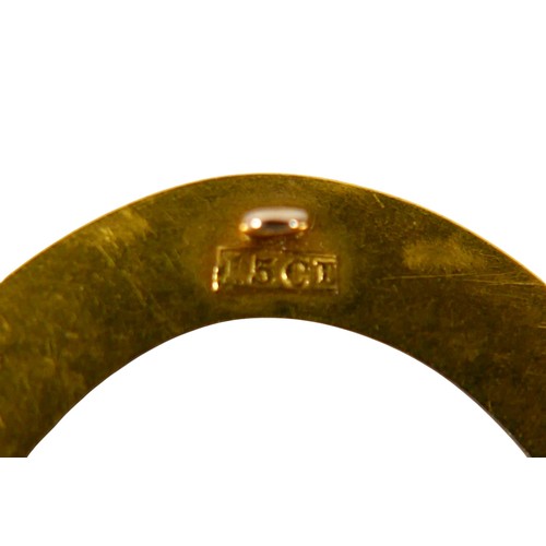 56 - A 15ct gold horseshoe brooch, with base metal pin, 3.8g overall. 3.2 by 3.5cm.