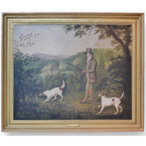 354 - Clifton Tomson (British, 1775-1828): Gentleman hunting with two hounds oil on canvas, indistinctly s... 