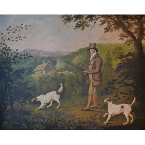 354 - Clifton Tomson (British, 1775-1828): Gentleman hunting with two hounds oil on canvas, indistinctly s... 