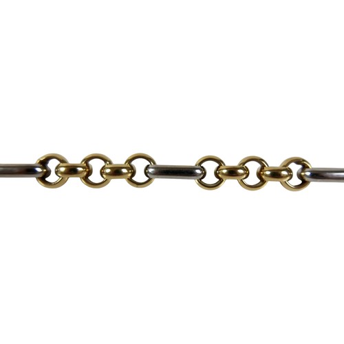 13 - An 18ct yellow and white gold bracelet, with figaro pattern rolo links, lobster claw clasps, 8mm wid... 