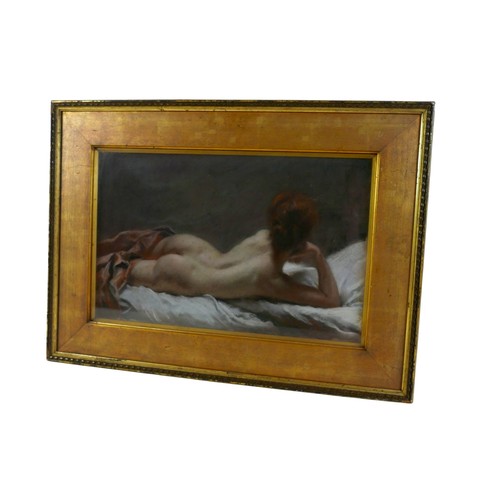 336 - Emile Wauters (Belgian, 1846–1933): reclining female nude, depicting a red haired young woman lying ... 