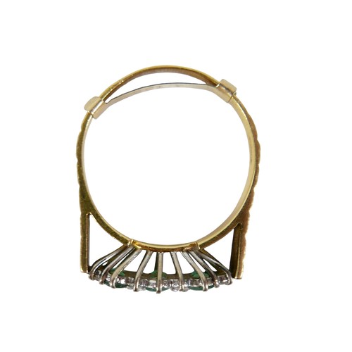 63 - An 18ct gold emerald and diamond ring, the six round cut emerald stones, each approximately 2mm diam... 