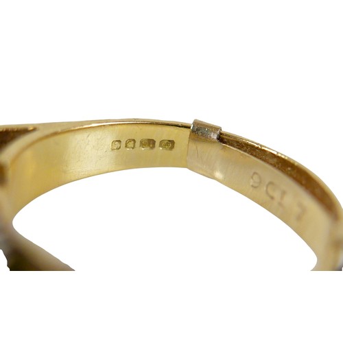 63 - An 18ct gold emerald and diamond ring, the six round cut emerald stones, each approximately 2mm diam... 