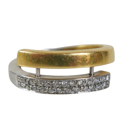 64 - An 18ct bi-gold diamond ring, with two rows of small round cut stones, each approximately 1mm diamet... 