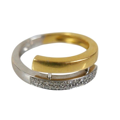 64 - An 18ct bi-gold diamond ring, with two rows of small round cut stones, each approximately 1mm diamet... 