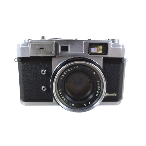 169 - A collection of nine vintage cameras comprising a Polaroid land camera, Voigtlander Vito B and Promi... 