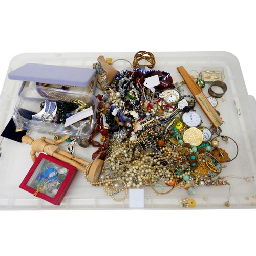26 - A large collection of assorted costume jewellery and watches. (3 trays)