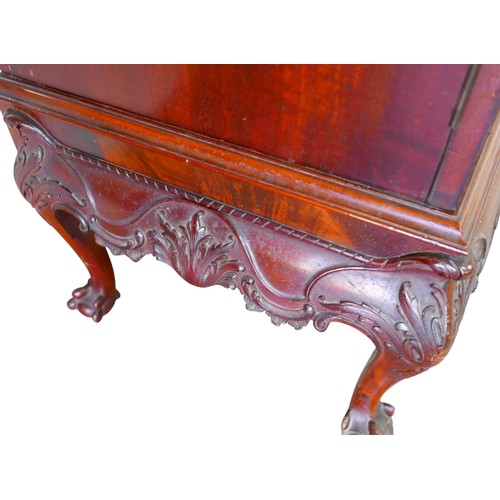483 - An Irish George III style linen cabinet on stand possibly by Hicks, with a blind fretwork frieze abo... 