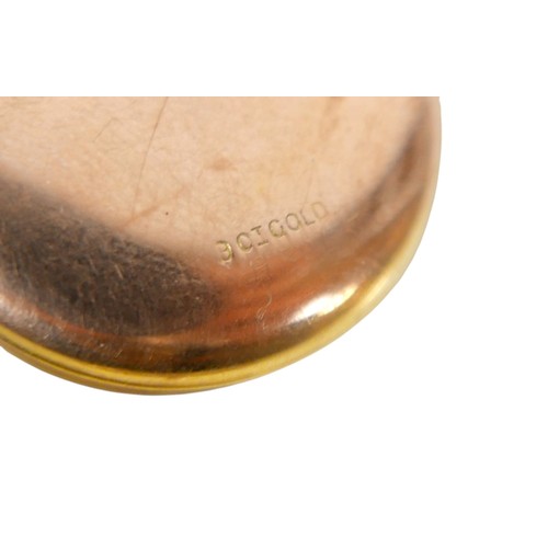 59 - A 9ct rose gold brooch (sovereign holder), 4.3cm surround, 2.8g, plus a circular hinged 9ct gold loc... 