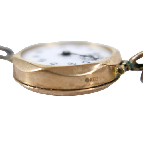 59 - A 9ct rose gold brooch (sovereign holder), 4.3cm surround, 2.8g, plus a circular hinged 9ct gold loc... 