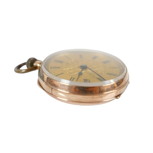 35 - A 9ct gold cased pocket watch, no. 40308, gilt face, roman numerals, 3.2cm dia.