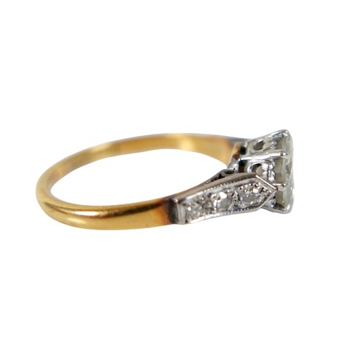 1 - An 18ct gold, platinum and diamond ring, the central brilliant cut diamond approx 1.6ct, each should... 