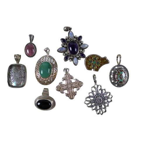 39 - An interesting collection of silver and dress jewellery, including various QVC items, and a PreZerve... 