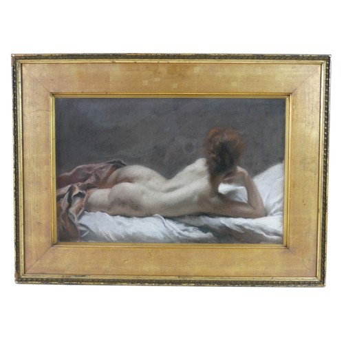 336 - Emile Wauters (Belgian, 1846–1933): reclining female nude, depicting a red haired young woman lying ... 