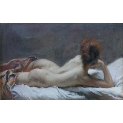 336 - Emile Wauters (Belgian, 1846&ndash;1933): reclining female nude, depicting a red haired young woman lying ...