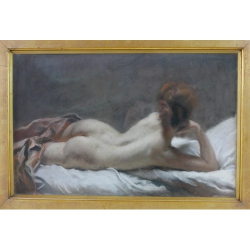 336 - Emile Wauters (Belgian, 1846–1933): reclining female nude, depicting a red haired young woman lying ... 