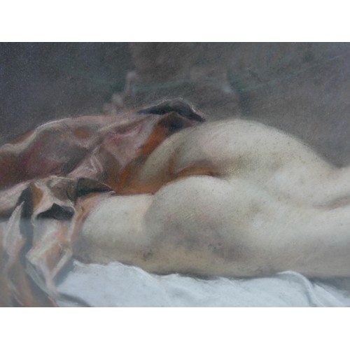 336 - Emile Wauters (Belgian, 1846–1933): reclining female nude, depicting a red haired young woman lying ... 