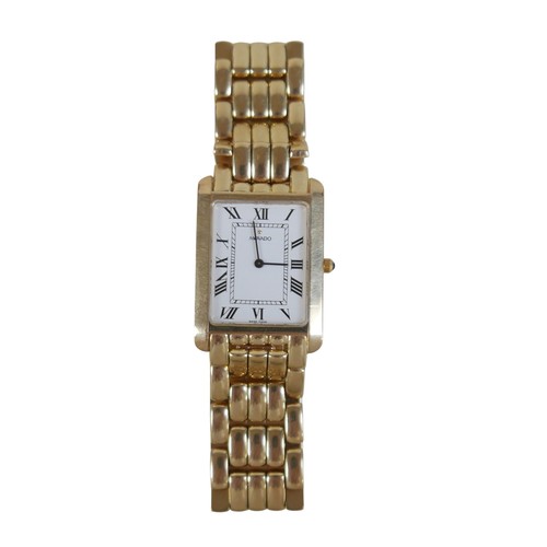 128 - A Movado 14ct yellow gold gentleman's wristwatch, model '70 C6 1451', rectangular white dial with bl... 