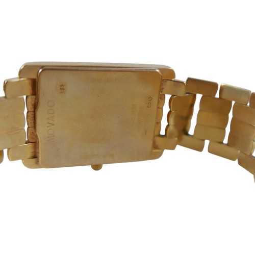128 - A Movado 14ct yellow gold gentleman's wristwatch, model '70 C6 1451', rectangular white dial with bl... 