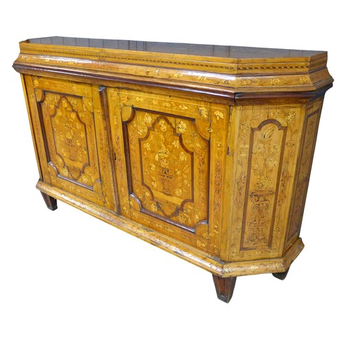 451 - A Dutch early 18th century marquetry sideboard, with twin cupboard doors opening to reveal internal ... 