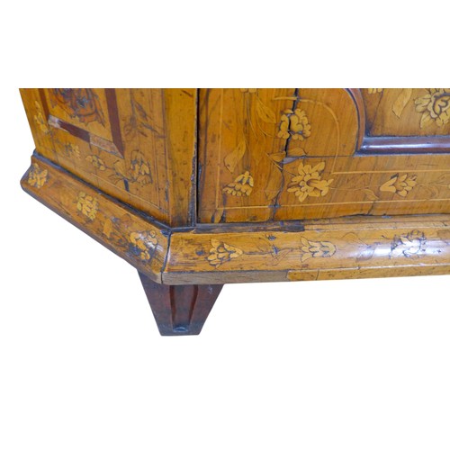 451 - A Dutch early 18th century marquetry sideboard, with twin cupboard doors opening to reveal internal ... 