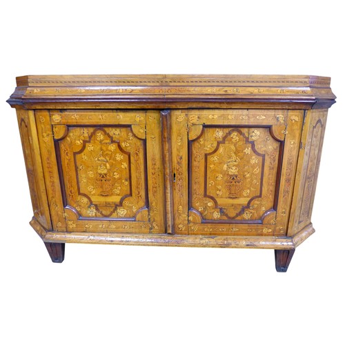 451 - A Dutch early 18th century marquetry sideboard, with twin cupboard doors opening to reveal internal ... 