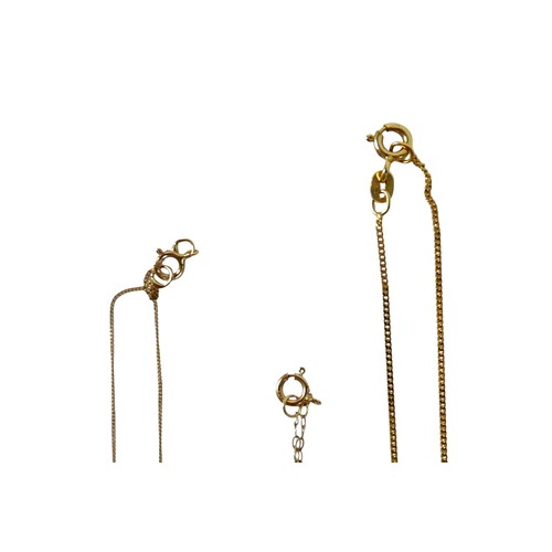36 - Three 9ct gold chain necklaces, two with white stone pendants, another with a pearl pendant, 3.6g gr... 