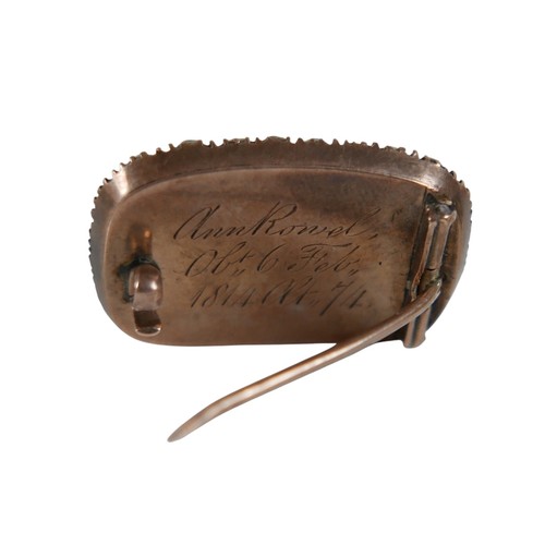 51 - A 19th century gilt metal mourning brooch together with a 9ct yellow gold watch head on plated strap... 