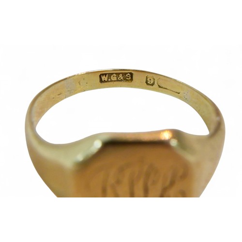 35 - A 9ct gold signet ring, inscribed with monogram, size O, 4.2g.