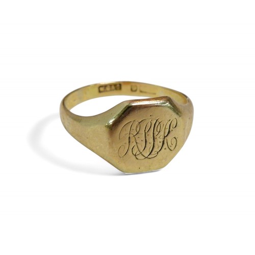 35 - A 9ct gold signet ring, inscribed with monogram, size O, 4.2g.